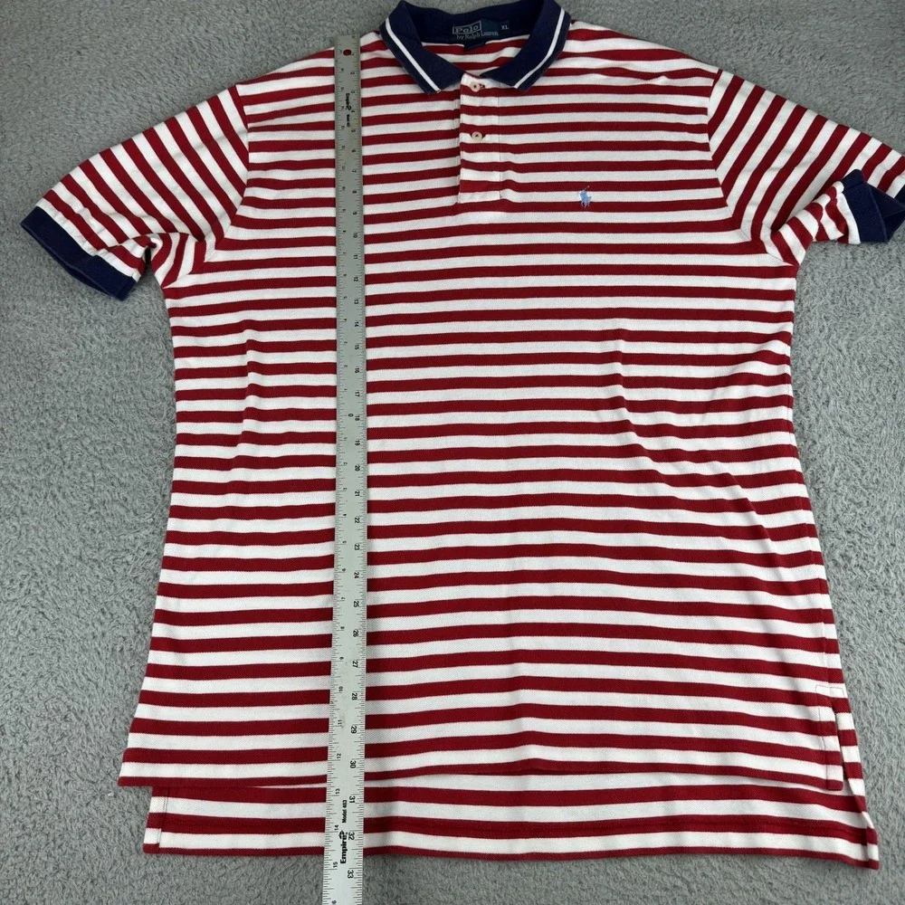 Polo Ralph‎ Lauren Men's Xl Stripe Red White Polo Shirt Embroidered Pony Vtg